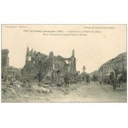 carte postale ancienne 60 LASSIGNY. L'Eglise détruite avec Militaires
