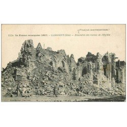 carte postale ancienne 60 LASSIGNY. Ruines de l'Eglise avec Militaire
