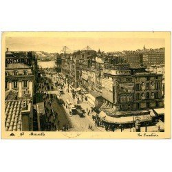 carte postale ancienne 13 MARSEILLE. Cannebière 1935 Affiches Savon Cadum. Timbre absent