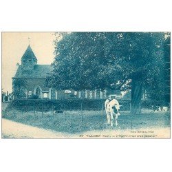carte postale ancienne 60 NOVILLERS. Eglise et Vaches au Pâturage