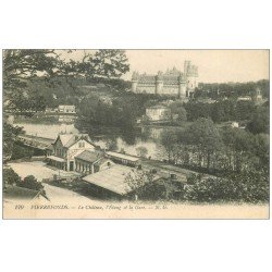 carte postale ancienne 60 PIERREFONDS. Château, Etang et Gare 1918