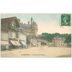 carte postale ancienne 60 PIERREFONDS. Hôtel du Commerce et des Ruines , Charcuterie et Boucherie sur la Place 1910