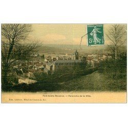 carte postale ancienne 60 PONT-SAINTE-MAXENCE. La Ville. Superbe carte toilée vers 1910. Edition Lefebvre Hôtel du Chemin de Fer