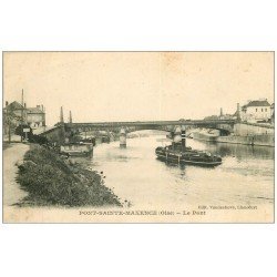 carte postale ancienne 60 PONT-SAINTE-MAXENCE. Péniche, Bateau-Lavoir et Pont 1918