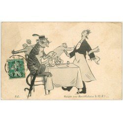 carte postale ancienne 13 MARSEILLE. Carte humour. Garçon une Bouillabaise.Tigre 1909 par J.C