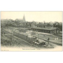 carte postale ancienne 60 SAINT-JUST-EN-CHAUSSEE. La Gare avec Train et Locomotive