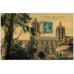 carte postale ancienne 61 ARGENTAN. Eglise Saint-Germain 1909. Supebe carte toilée