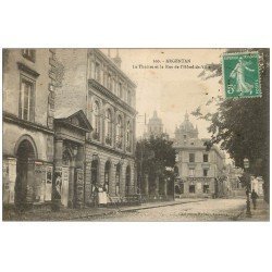 carte postale ancienne 61 ARGENTAN. Le Théâtre Rue de l'Hôtel de Ville 1915 Café et Epicerie