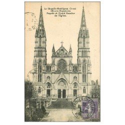 carte postale ancienne 61 LA CHAPELLE-MONTLIGEON. Eglise 1928 Façade et Escalier