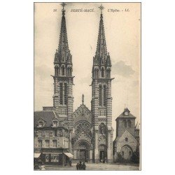 carte postale ancienne 61 LA FERTE-MACE. Eglise et Restaurant Lemorteux 1924