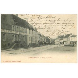 carte postale ancienne 61 LE MERLERAULT. Place du Marché 1904 Hôtel Sainte-Barbe Saint-Marin