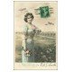carte postale ancienne 61 LE MESLE-SUR-SARTHE. Superbe Femme et Aéroplanes 1912