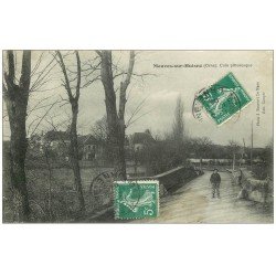carte postale ancienne 61 MAUVES-SUR-HUISNE. Personnages sur le Pont 1909