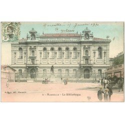 carte postale ancienne 13 MARSEILLE. La Bibliothèque 1910. Timbre Indo-Chine expo.