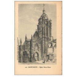 carte postale ancienne 61 MORTAGNE. Eglise Notre-Dame. Carte papier velin style Parchemin découpe à la ficelle