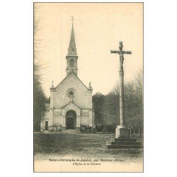 carte postale ancienne 61 SAINT-CHRISTOPHE-LE-JAJOLET. Eglise et Calvaire animation
