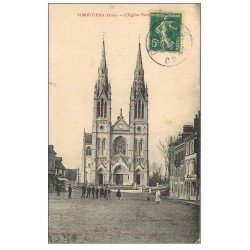carte postale ancienne 61 VIMOUTIERS. Eglise Notre-Dame 1913 animée