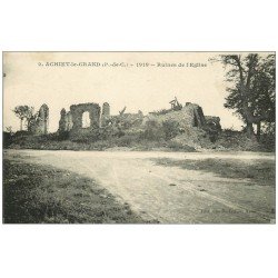 carte postale ancienne 62 ACHIET-LE-GRAND. Ruines de l'Eglise 1920