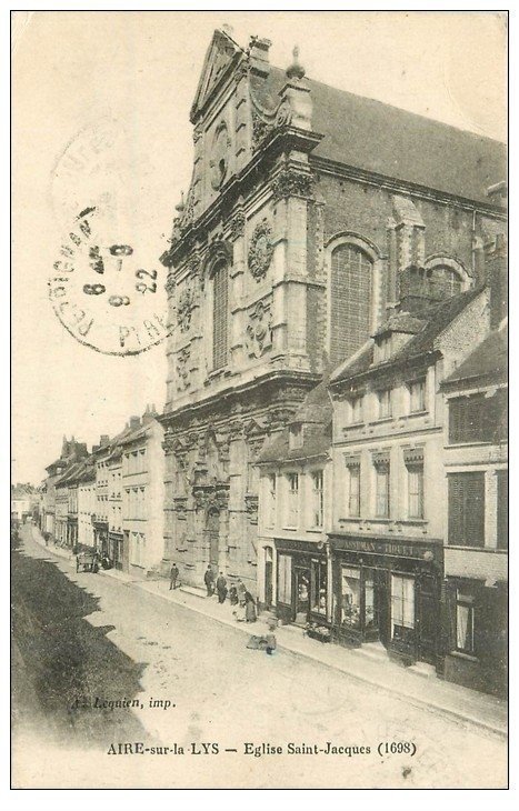 carte postale ancienne 62 AIRES-SUR-LA-LYS. Eglise Saint-Jacques 1922