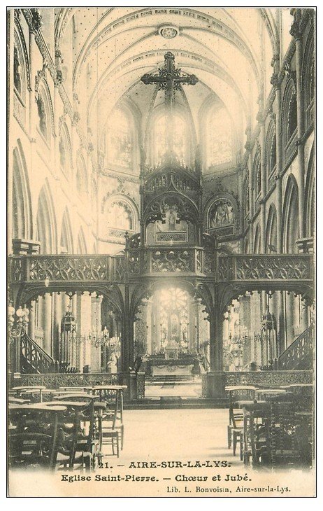 carte postale ancienne 62 AIRES-SUR-LA-LYS. Eglise Saint-Pierre Choeur et Jubé