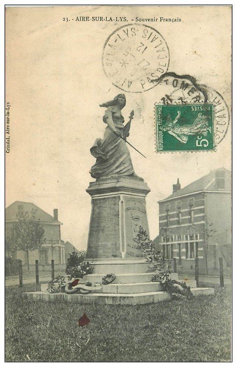 carte postale ancienne 62 AIRES-SUR-LA-LYS. Souvenir Français 1912