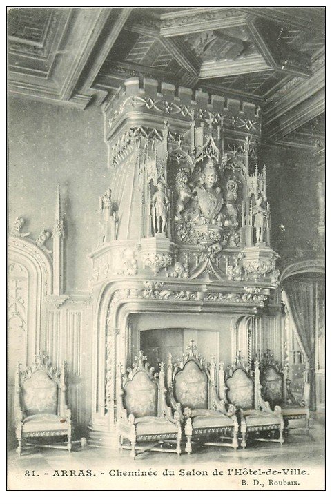 carte postale ancienne 62 ARRAS. Hôtel de Ville. Cheminée 1908
