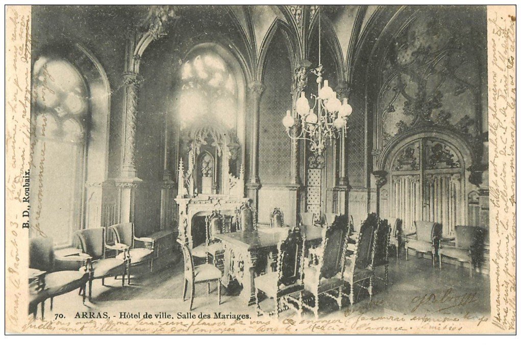 carte postale ancienne 62 ARRAS. Hôtel de Ville. Salon des Mariages 1903