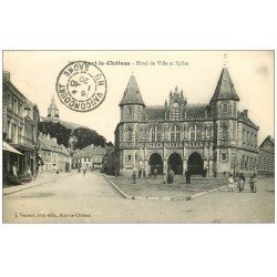 carte postale ancienne 62 AUXI-LE-CHATEAU. Hôtel de Ville et Eglise 1920