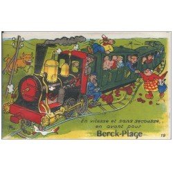 62 BERCK. Carte montage fantaisie Train avec mini-vues sous la Locomotive