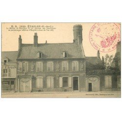 carte postale ancienne 62 ETAPLES. Maison de Napoléon. Coiffeur et Vins Spiritueux. Tampon Militaire 1914