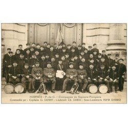 carte postale ancienne 62 HARNES. Compagnie des Sapeurs-Pompiers. Et menu du Banquet au verso
