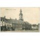 carte postale ancienne 62 HESDIN. La Place 1913 Café de l'Hôtel de Ville