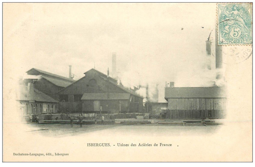 carte postale ancienne 62 ISBERGUES. Usines Aciéries de France 1906