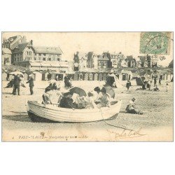 carte postale ancienne 62 LE TOUQUET-PARIS-PLAGE. Navigation sur Mer 1906 Elégantes avec ombrelles
