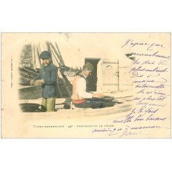 13 MARSEILLE. Sur le Port Types Marseillais. Préparatifs de Pêche 1901