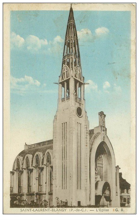 carte postale ancienne 62 SAINT-LAURENT-BLANGY. Eglise 1945