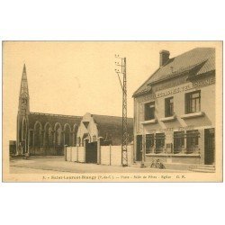carte postale ancienne 62 SAINT-LAURENT-BLANGY. La Poste, Salle des Fêtes et Eglise 1945 Caisse d'Epargne