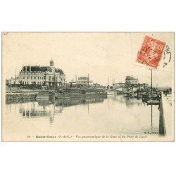 carte postale ancienne 62 SAINT-OMER. Gare et Pont du Lyzel 1914 Péniches