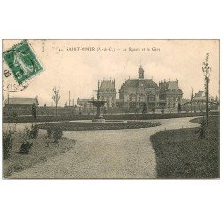 carte postale ancienne 62 SAINT-OMER. Square et Gare 1908