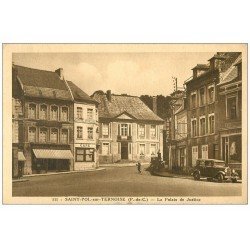 carte postale ancienne 62 SAINT-POL-SUR-TERNOISE. Le Palais de Justice 1935 Café du Tribunal et Pompe à essence