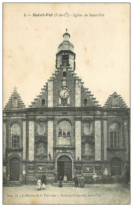 carte postale ancienne 62 SAINT-POL-SUR-TERNOISE. L'Eglise animée 1915