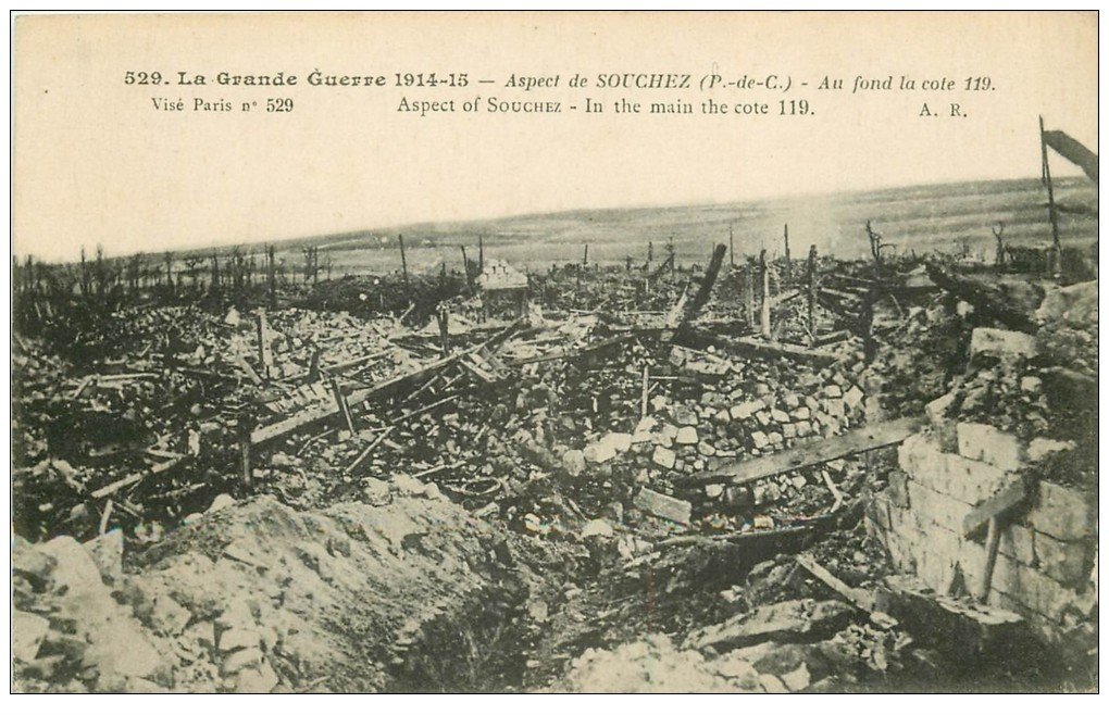 carte postale ancienne 62 SOUCHEZ. Ruines et la Côte. Guerre 1914-18
