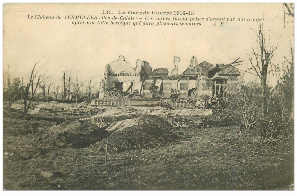 carte postale ancienne 62 VERMELLES. Guerre 1914. Ruines du Château