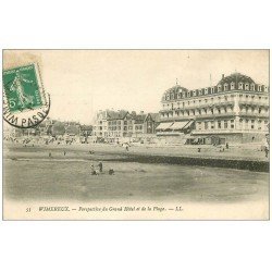 carte postale ancienne 62 WIMEREUX. Grand Hôtel et Plage 1911