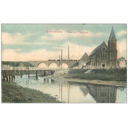 carte postale ancienne 62 WIMEREUX. Pont ave Train et Eglise