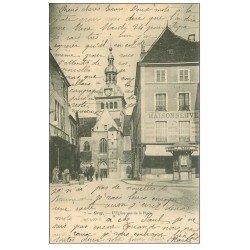 carte postale ancienne 70 GRAY. Eglise et Place 1904. Hologerie Maisonneuve et Kiosque MAGGI