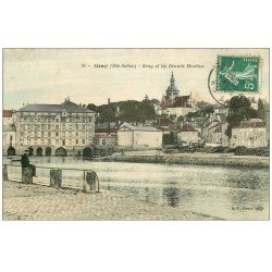 carte postale ancienne 70 GRAY. Les Grands Moulins 1909. Distillerie Maurice en face