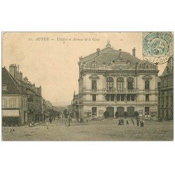 carte postale ancienne 71 AUTUN. Théâtre Avenue de la Gare 1906