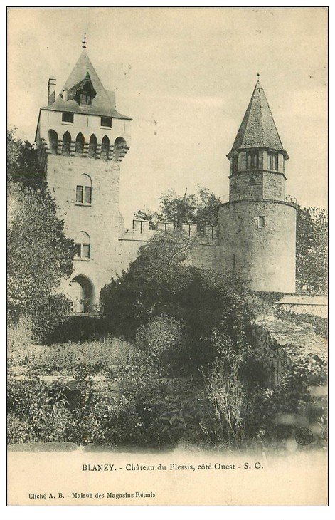 carte postale ancienne 71 BLANZY. Château de Plessis 1908
