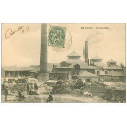 carte postale ancienne 71 BLANZY. Usine de Verreries 1907. Employés et Militaires